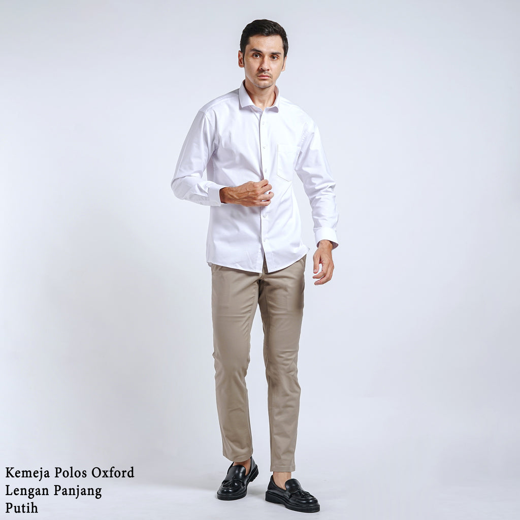 Boss SUPER Kemeja Polos Pria Oxford Lengan Panjang Slim Fit OXK Putih