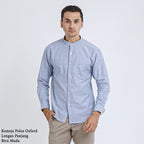 Boss SUPER Kemeja Polos Basic Pria Oxford Shanghai Lengan Panjang Slim Fit OX Biru Muda