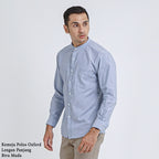 Boss SUPER Kemeja Polos Basic Pria Oxford Shanghai Lengan Panjang Slim Fit OX Biru Muda