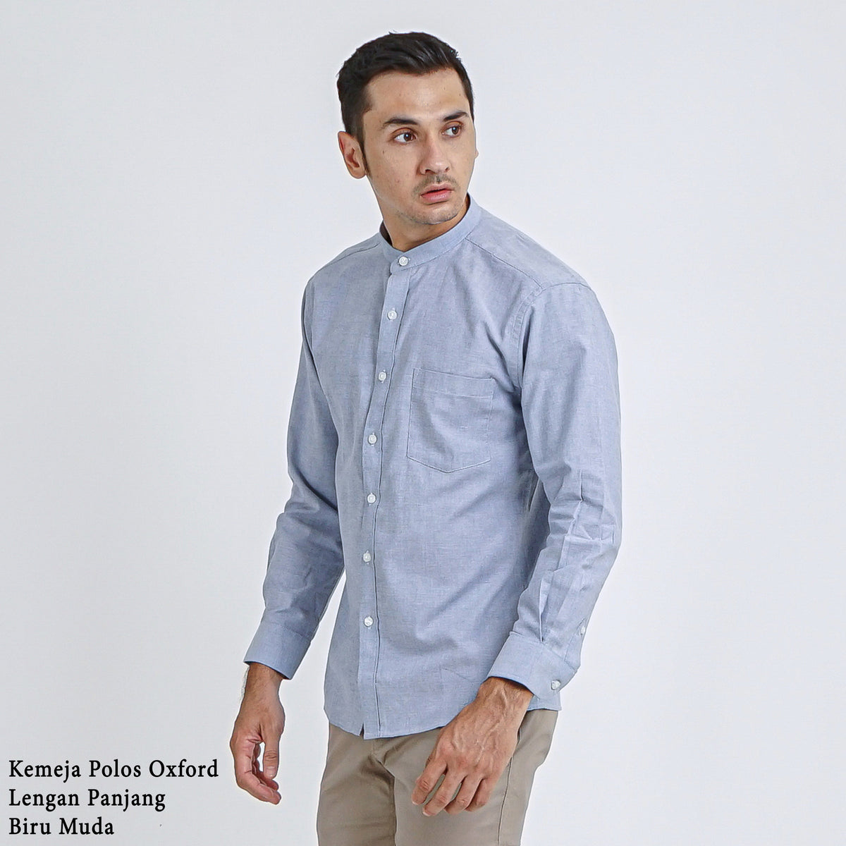 Boss SUPER Kemeja Polos Basic Pria Oxford Shanghai Lengan Panjang Slim Fit OX Biru Muda