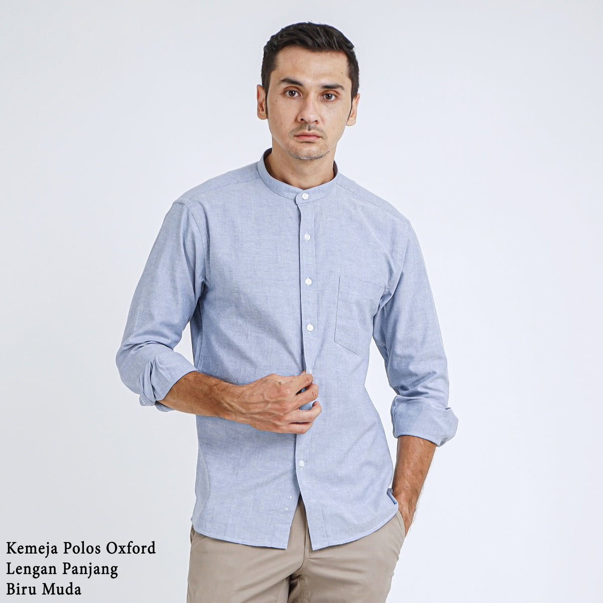 Boss SUPER Kemeja Polos Basic Pria Oxford Shanghai Lengan Panjang Slim Fit OX Biru Muda