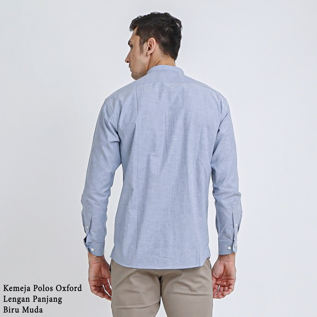 Boss SUPER Kemeja Polos Basic Pria Oxford Shanghai Lengan Panjang Slim Fit OX Biru Muda