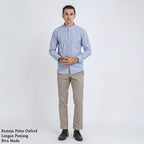 Boss SUPER Kemeja Polos Basic Pria Oxford Shanghai Lengan Panjang Slim Fit OX Biru Muda