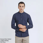 Boss SUPER Kemeja Polos Basic Pria Oxford Shanghai Lengan Panjang Slim Fit OX Navy