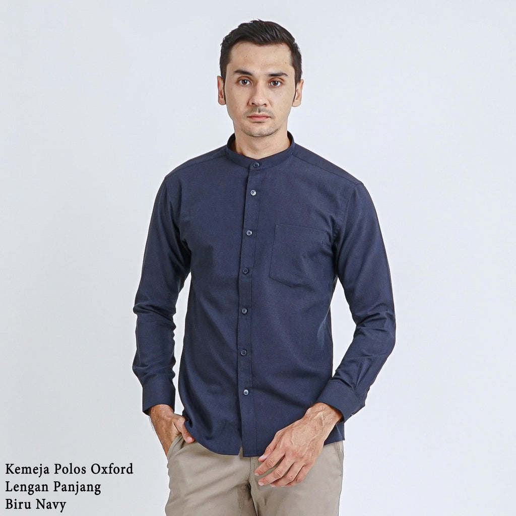 Boss SUPER Kemeja Polos Basic Pria Oxford Shanghai Lengan Panjang Slim Fit OX Navy
