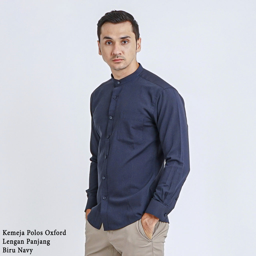 Boss SUPER Kemeja Polos Basic Pria Oxford Shanghai Lengan Panjang Slim Fit OX Navy