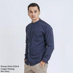 Boss SUPER Kemeja Polos Basic Pria Oxford Shanghai Lengan Panjang Slim Fit OX Navy