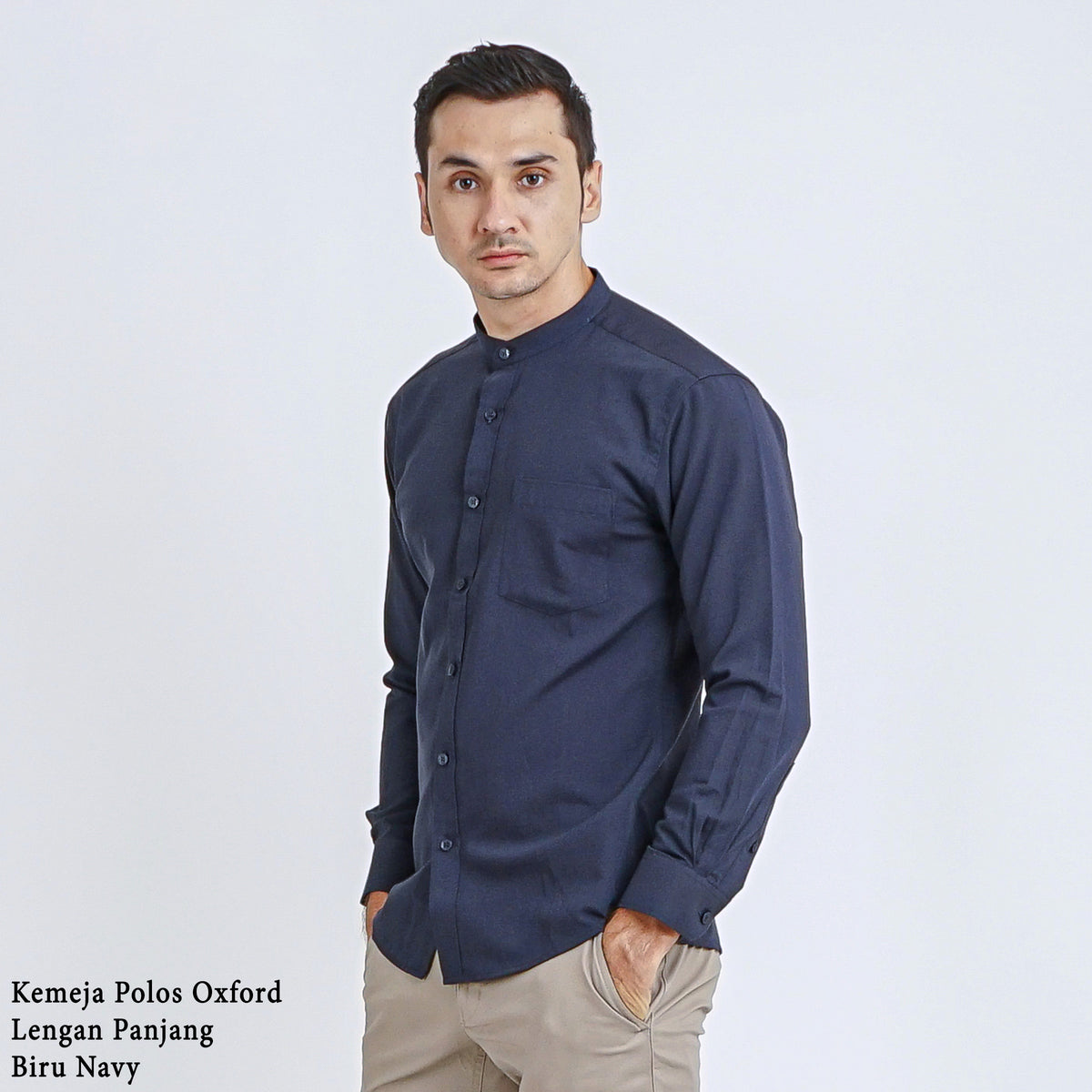 Boss SUPER Kemeja Polos Basic Pria Oxford Shanghai Lengan Panjang Slim Fit OX Navy