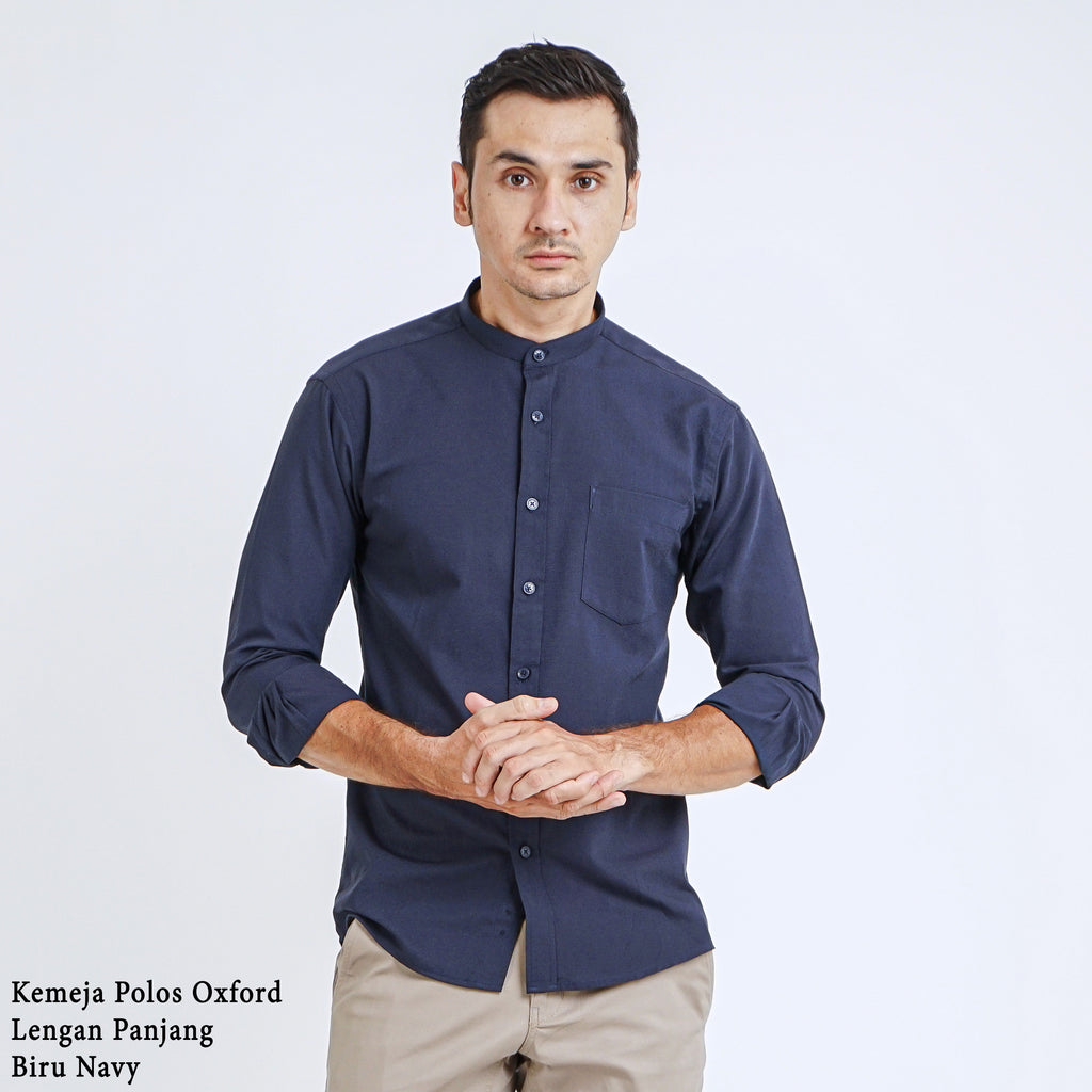 Boss SUPER Kemeja Polos Basic Pria Oxford Shanghai Lengan Panjang Slim Fit OX Navy