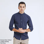 Boss SUPER Kemeja Polos Basic Pria Oxford Shanghai Lengan Panjang Slim Fit OX Navy