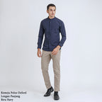 Boss SUPER Kemeja Polos Basic Pria Oxford Shanghai Lengan Panjang Slim Fit OX Navy