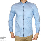 Boss SUPER Men's Pique Cotton Long Sleeve Slim Fit Shirt - Blue (PQ03)