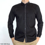 Boss SUPER Kemeja Polos Pria Cotton Pique Kombinasi List Tengah Lengan Panjang Slim Fit PQ03 Hitam