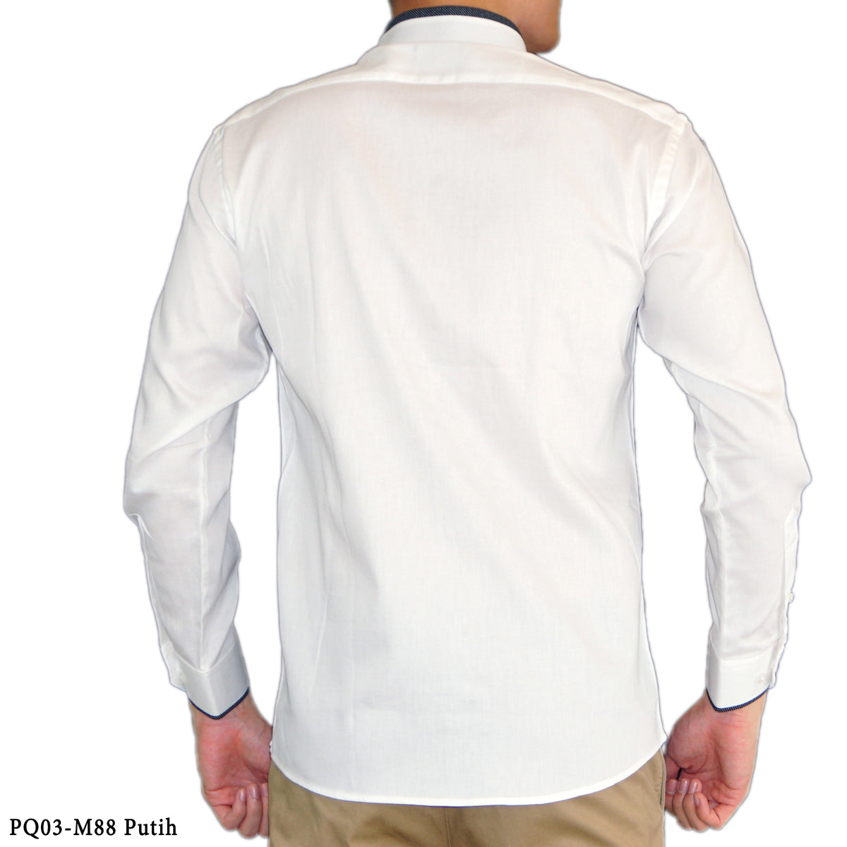 Boss SUPER Kemeja Polos Pria Cotton Pique Kombinasi List Tengah Lengan Panjang Slim Fit PQ03 Putih