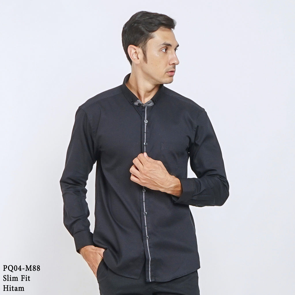 Boss SUPER Men's Pique Cotton Long Sleeve Slim Fit Shirt - Black (PQ04)