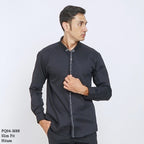 Boss SUPER Men's Pique Cotton Long Sleeve Slim Fit Shirt - Black (PQ04)