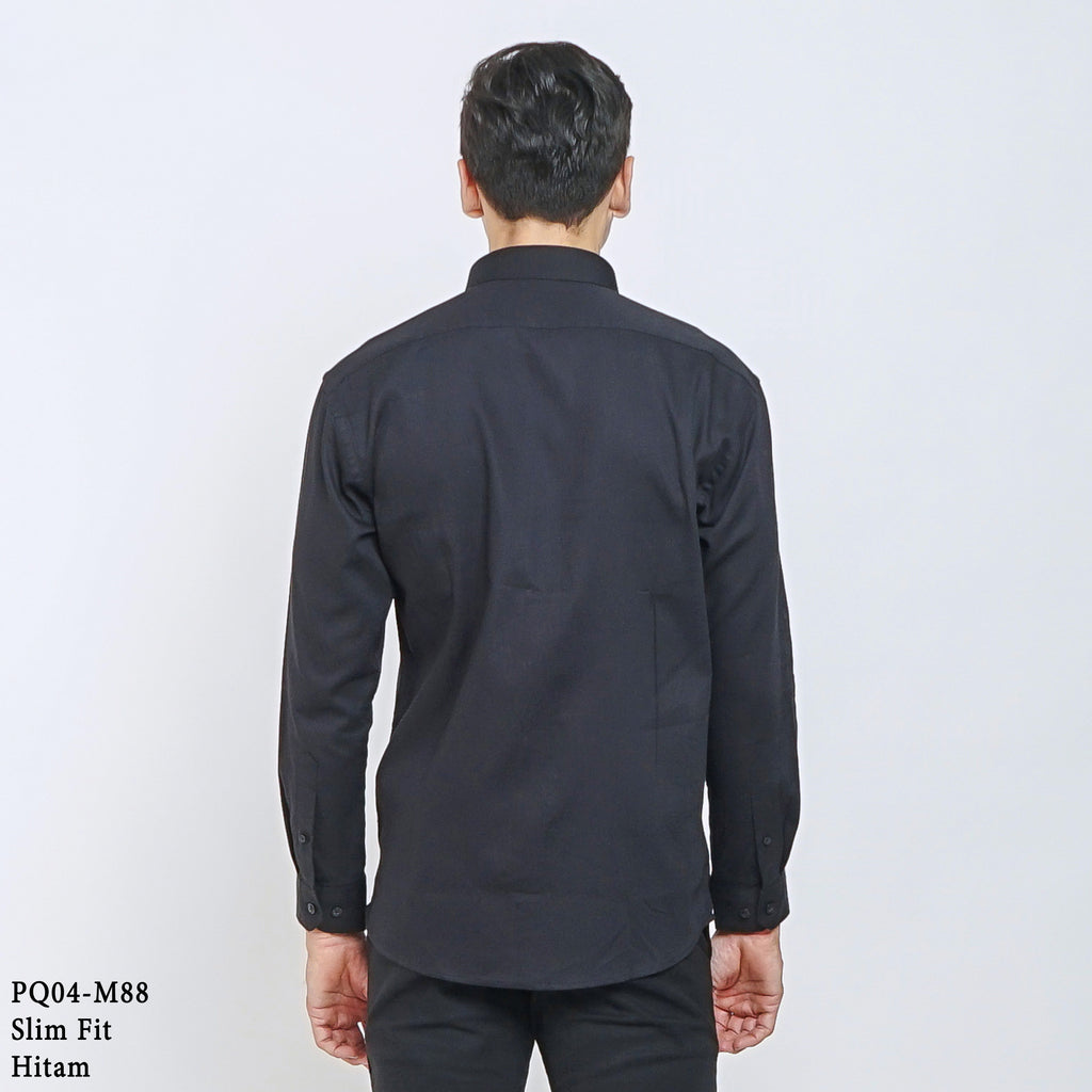Boss SUPER Men's Pique Cotton Long Sleeve Slim Fit Shirt - Black (PQ04)