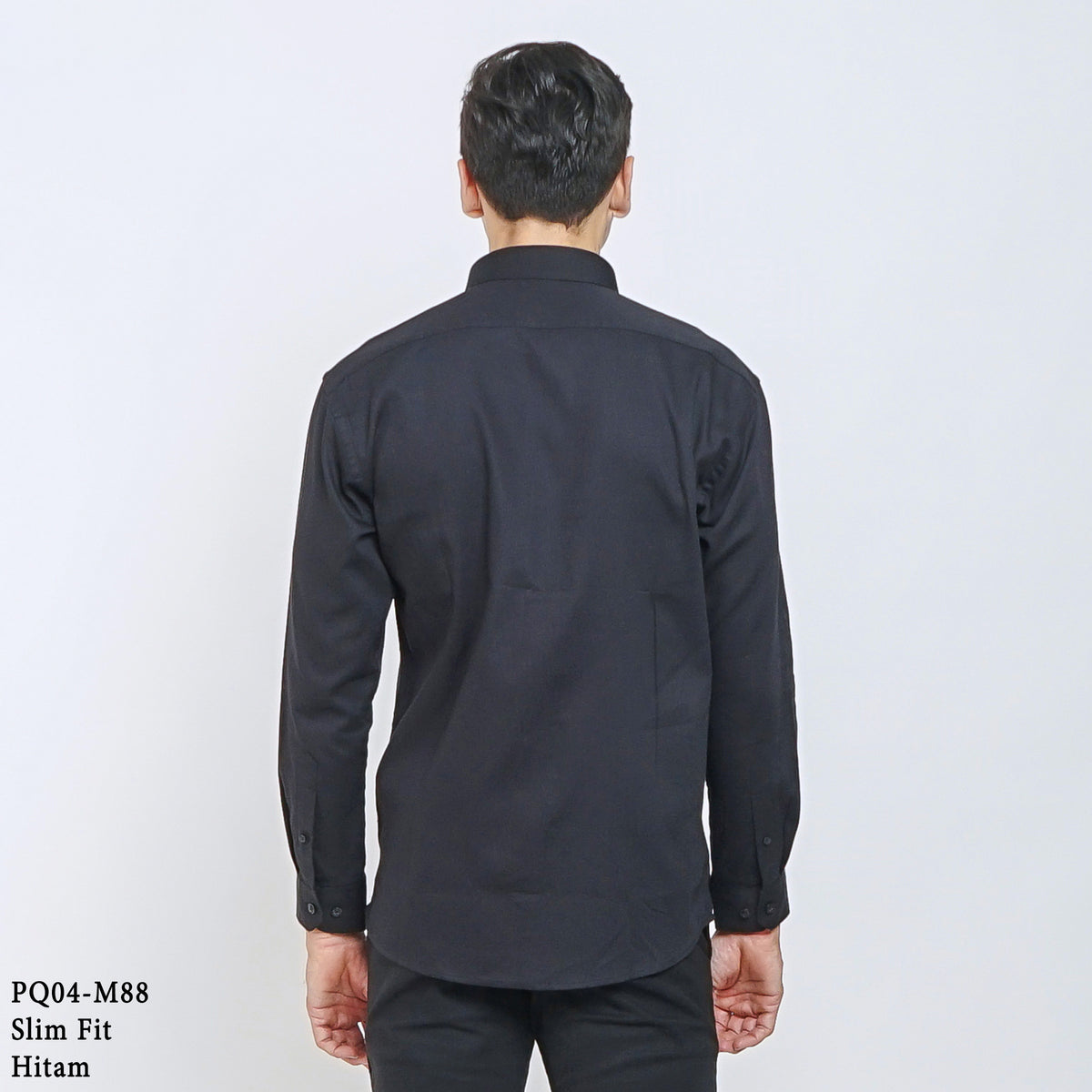 Boss SUPER Kemeja Polos Pria Cotton Pique Kombinasi List Tengah Lengan Panjang Slim Fit PQ04 Hitam