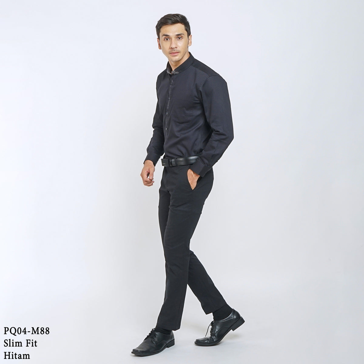 Boss SUPER Men's Pique Cotton Long Sleeve Slim Fit Shirt - Black (PQ04)