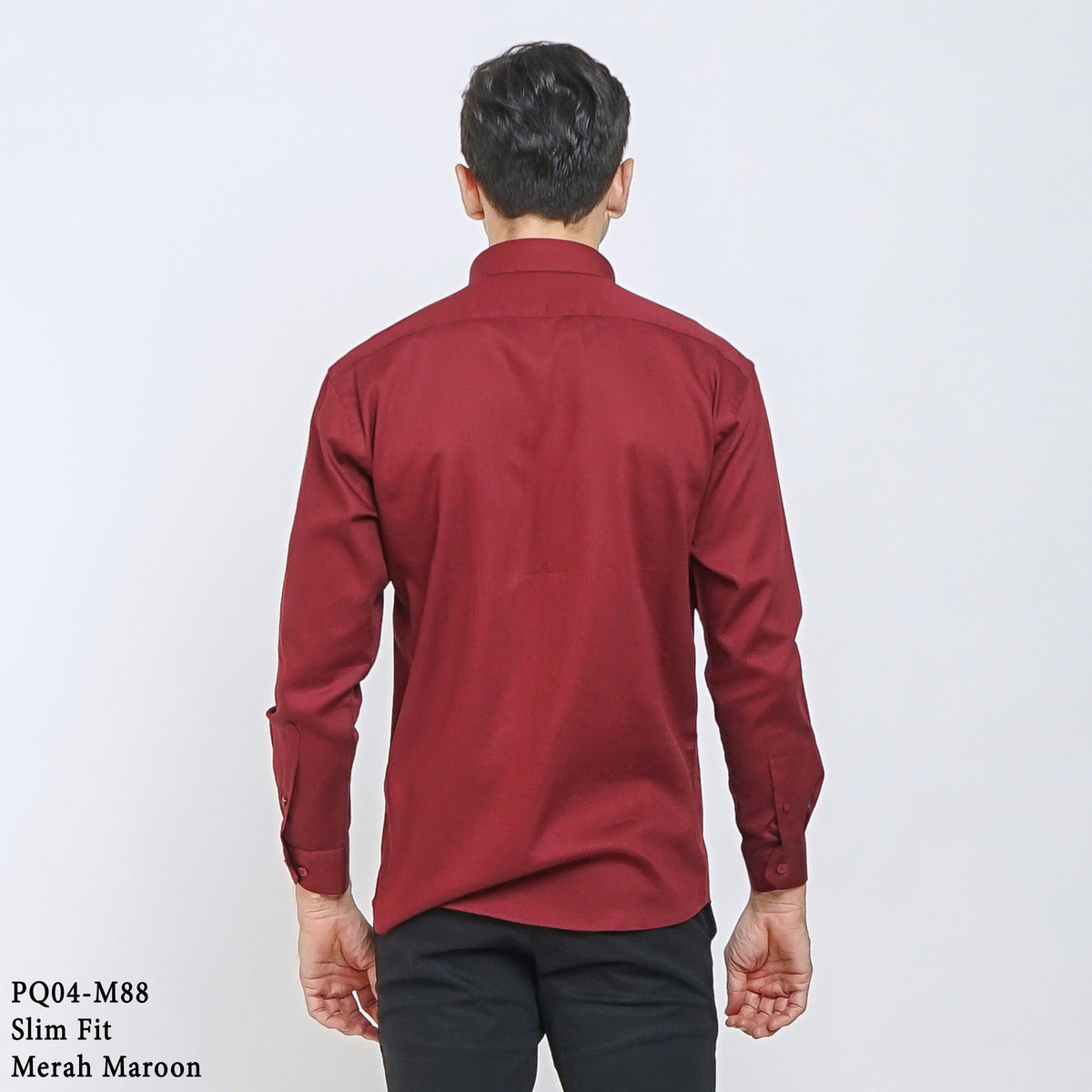 Boss SUPER Kemeja Polos Pria Cotton Pique Kombinasi List Tengah Lengan Panjang Slim Fit PQ04 Merah Maroon
