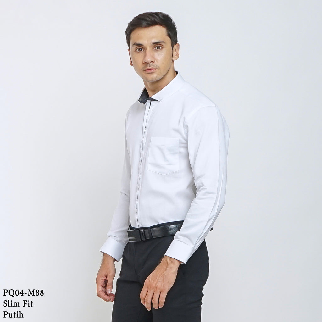 Boss SUPER Men's Pique Cotton Long Sleeve Slim Fit Shirt - White (PQ04)