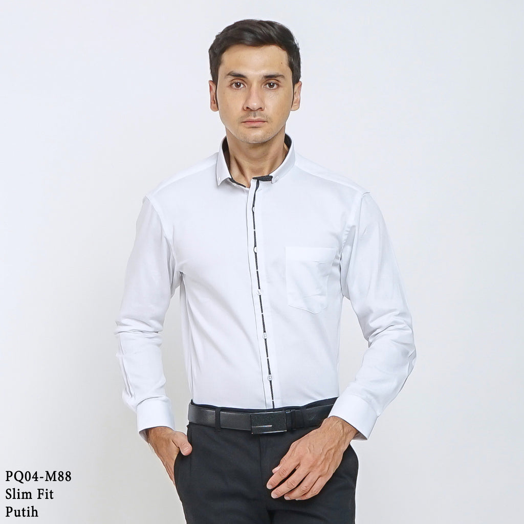 Boss SUPER Men's Pique Cotton Long Sleeve Slim Fit Shirt - White (PQ04)
