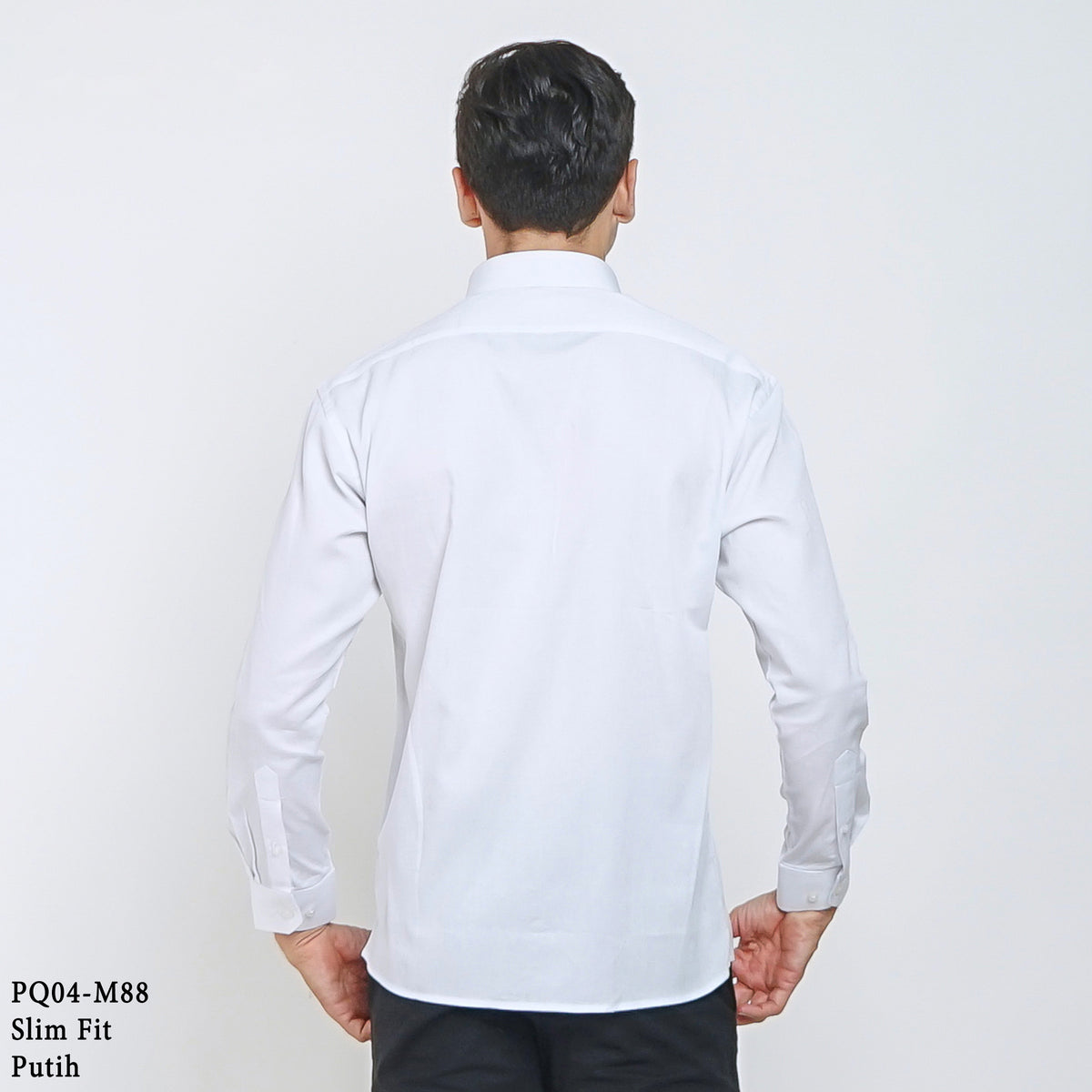 Boss SUPER Kemeja Polos Pria Cotton Pique Kombinasi List Tengah Lengan Panjang Slim Fit PQ04 Putih