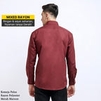 Boss SUPER Kemeja Polos Pria Lengan Panjang Mixed Rayon Regular Fit Slim Fit Merah Maroon