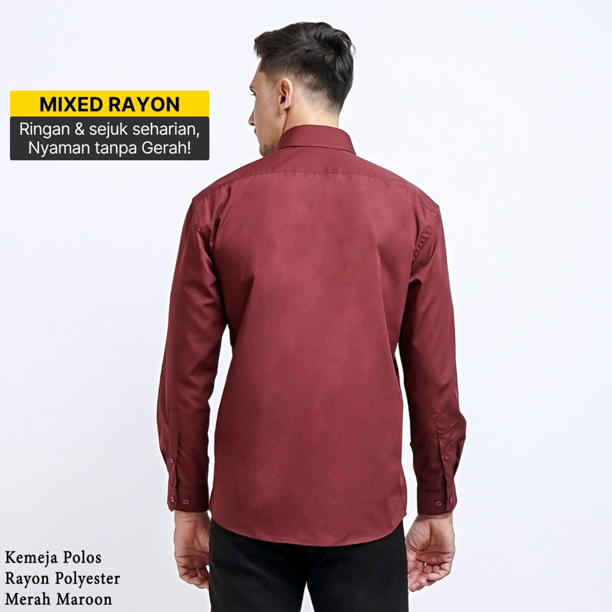 Boss SUPER Kemeja Polos Pria Lengan Panjang Mixed Rayon Regular Fit Slim Fit Merah Maroon