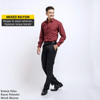 Boss SUPER Kemeja Polos Pria Lengan Panjang Mixed Rayon Regular Fit Slim Fit Merah Maroon