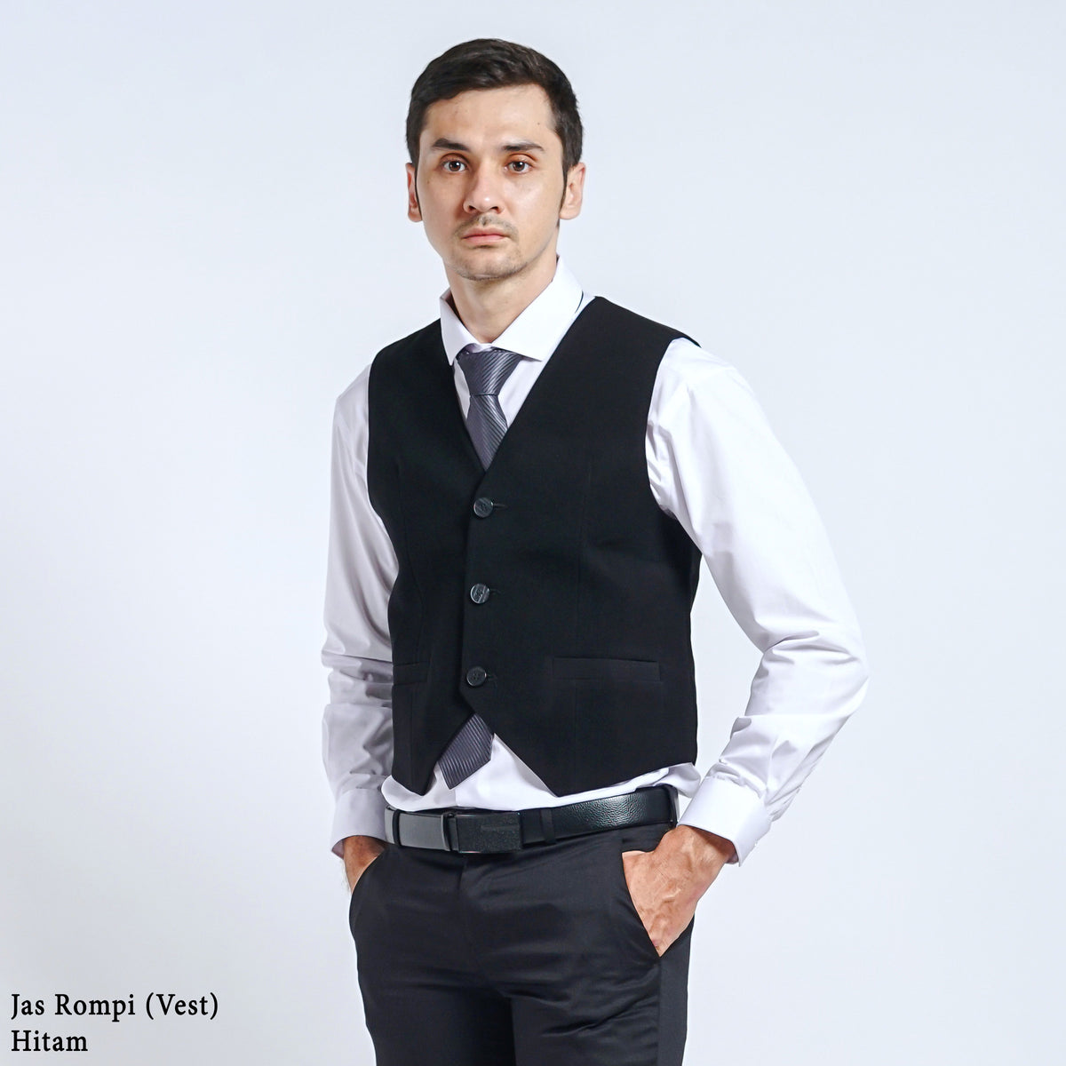 Boss SUPER Jas Rompi (Vest) Formal Pria Slim Fit Hitam