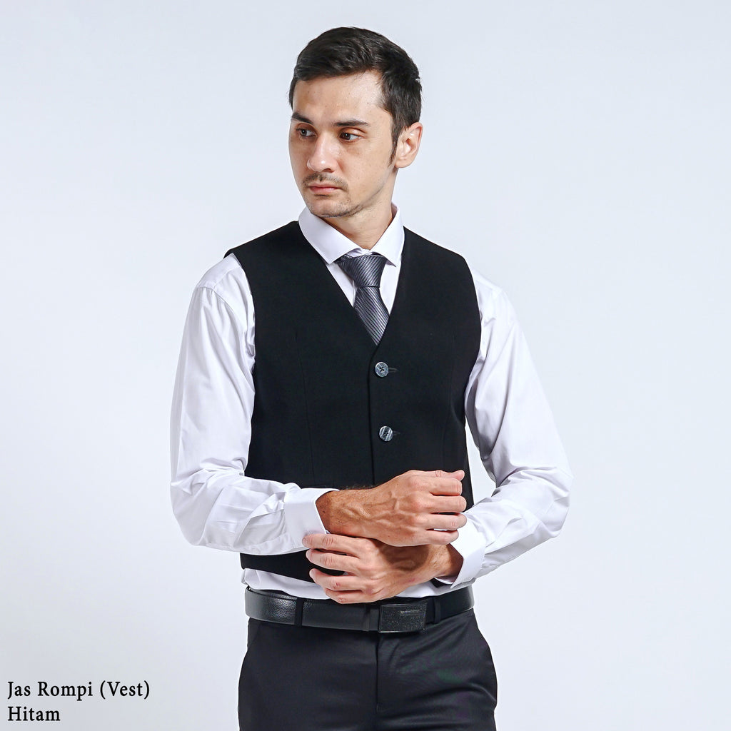 Boss SUPER Jas Rompi (Vest) Formal Pria Slim Fit Hitam