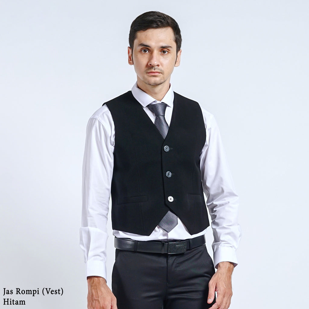 Boss SUPER Jas Rompi (Vest) Formal Pria Slim Fit Hitam