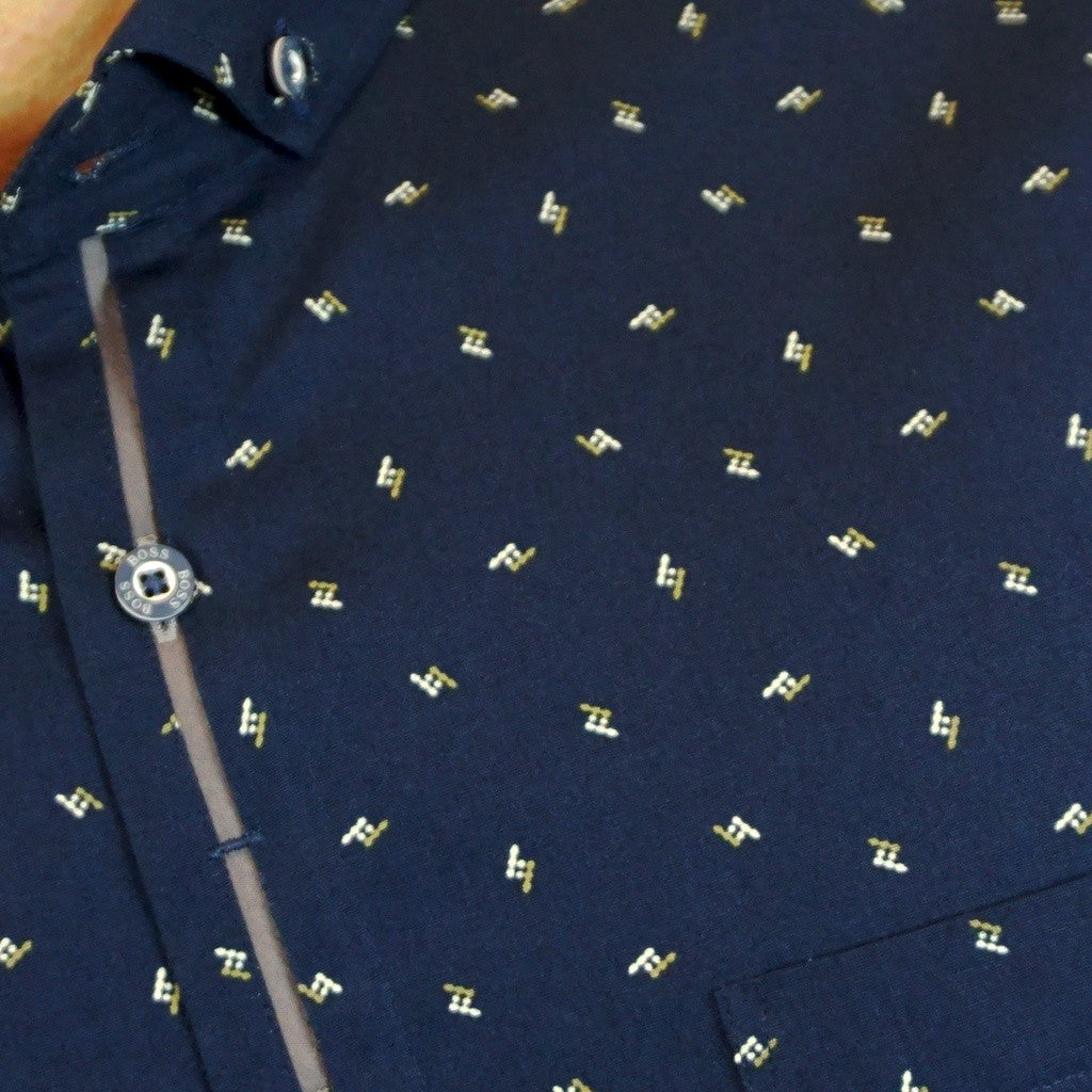 Boss SUPER Kemeja Motif Pria Lengan Pendek Slim Fit 1263