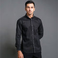 Boss SUPER Kemeja Polos Pria Cotton Pique Kombinasi List Tengah Lengan Panjang Slim Fit PQ03 Hitam
