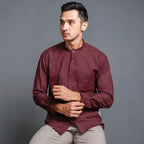 Boss SUPER Kemeja Polos Basic Pria Oxford Shanghai Lengan Panjang Slim Fit OX Maroon