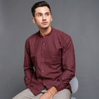 Boss SUPER Kemeja Polos Basic Pria Oxford Shanghai Lengan Panjang Slim Fit OX Maroon