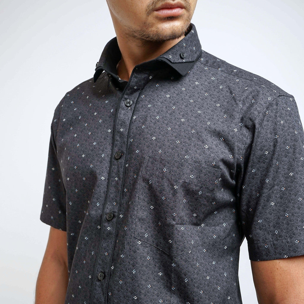 Boss SUPER Kemeja Motif Pria Lengan Pendek Slim Fit 1267