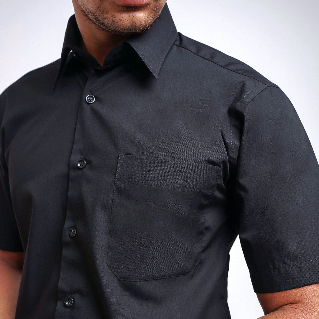 Boss SUPER Kemeja Polos Pria Lengan Pendek Regular Fit Hitam