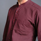 Boss SUPER Kemeja Polos Basic Pria Oxford Shanghai Lengan Panjang Slim Fit OX Maroon