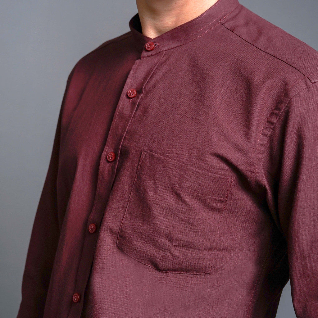 Boss SUPER Kemeja Polos Basic Pria Oxford Shanghai Lengan Panjang Slim Fit OX Maroon
