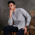 Boss SUPER Kemeja Polos Basic Pria Oxford Shanghai Lengan Panjang Slim Fit OX Abu