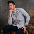 Boss SUPER Kemeja Polos Basic Pria Oxford Shanghai Lengan Panjang Slim Fit OX Abu