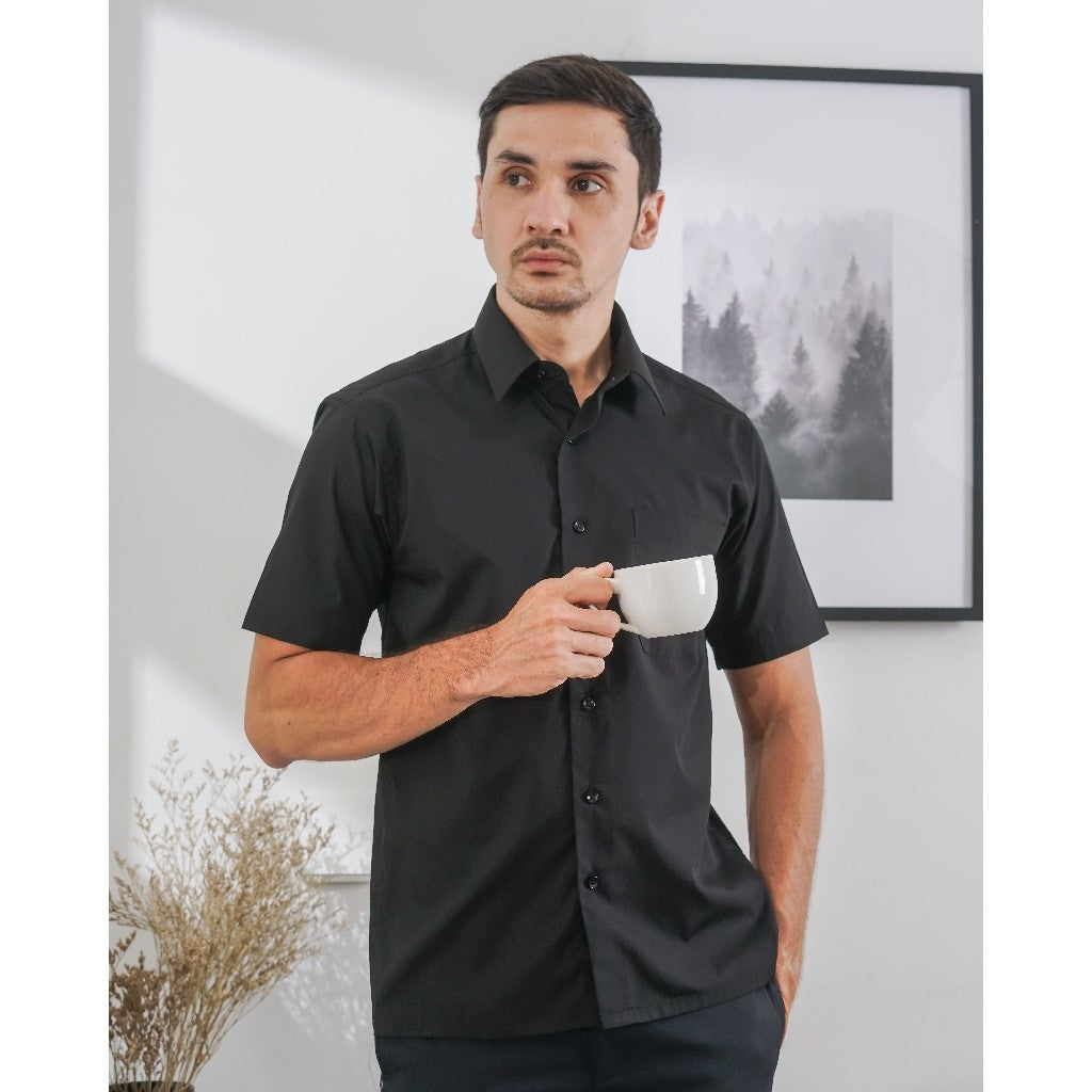 Boss SUPER Kemeja Polos Pria Lengan Pendek Slim Fit Hitam
