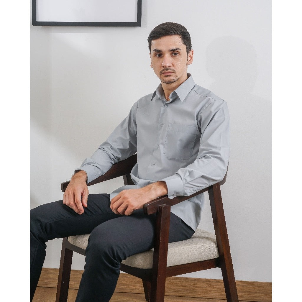 Boss SUPER Kemeja Polos Pria Lengan Panjang Slim Fit Abu 1