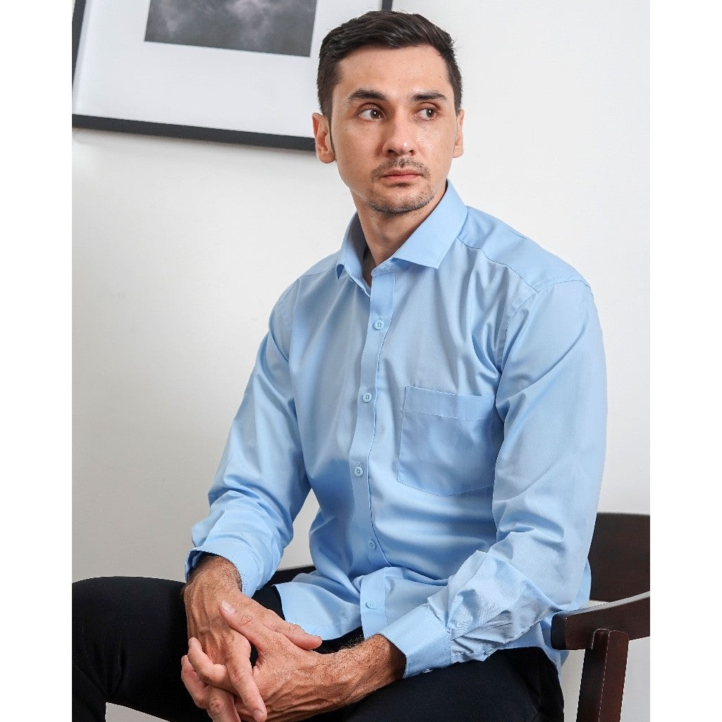 Boss SUPER Kemeja Polos Pria Lengan Panjang Slim Fit Biru 1