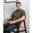 Boss SUPER Kemeja Polos Pria Lengan Pendek Regular Fit Hijau Army