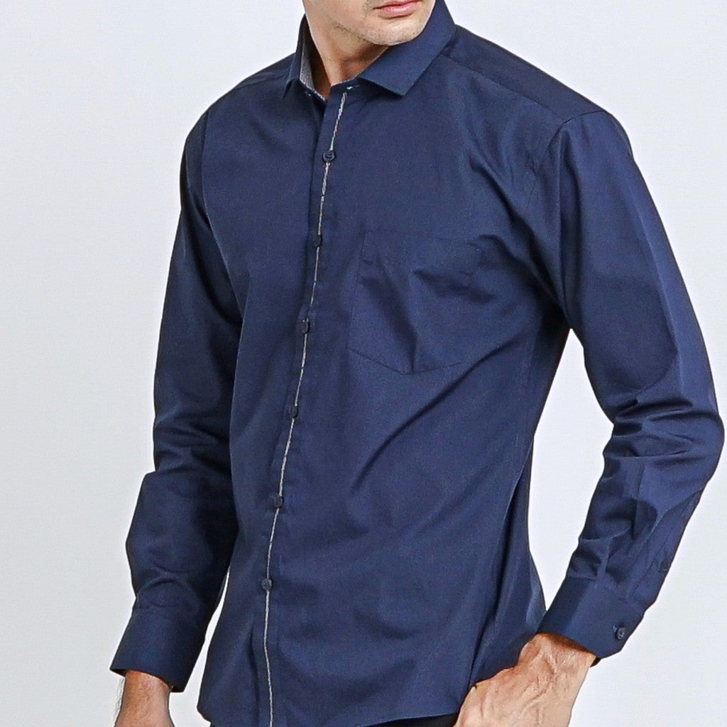 Boss SUPER Men's Eco Cotton Long Sleeve Slim Fit Shirt - navy Blue (1801)