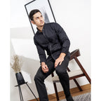 Boss SUPER Men's Pique Cotton Long Sleeve Slim Fit Shirt - Black (PQ04)