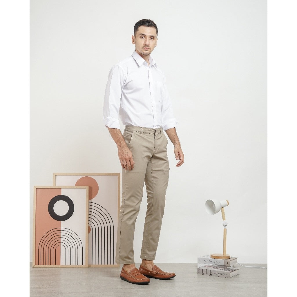 Boss SUPER Celana Panjang Chino Pria Slim Fit Coklat